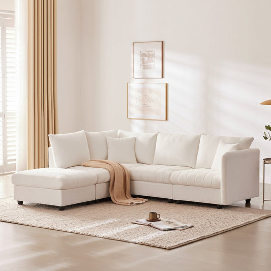 ya 28 90*80 Modular Sectional Sofa Modern - 5 Seat L-Shaped,Movable Ottoman, White