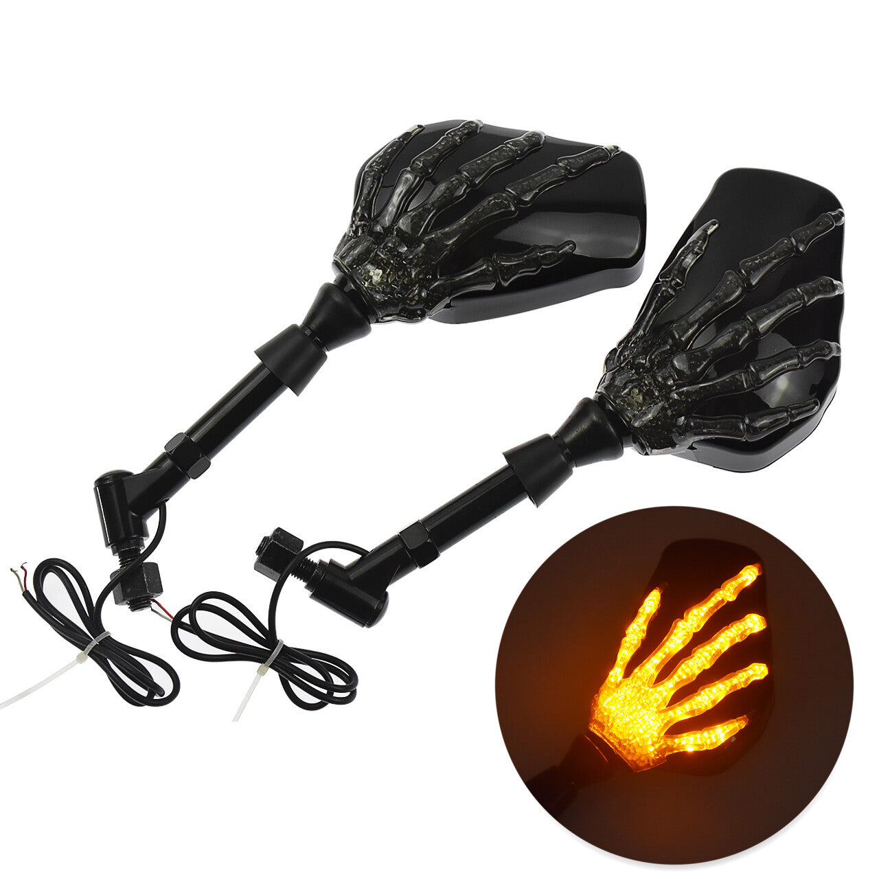 ya 4 6.21 Motorcycle 8mm 10mm Skull Hand Side Rearview Mirrors Turn Signal Fit for Harley