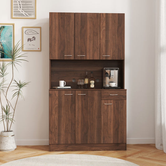 ya 28 70.87 Walnut Tall Wardrobe& Kitchen Cabinet, with 6-Doors for bedroom