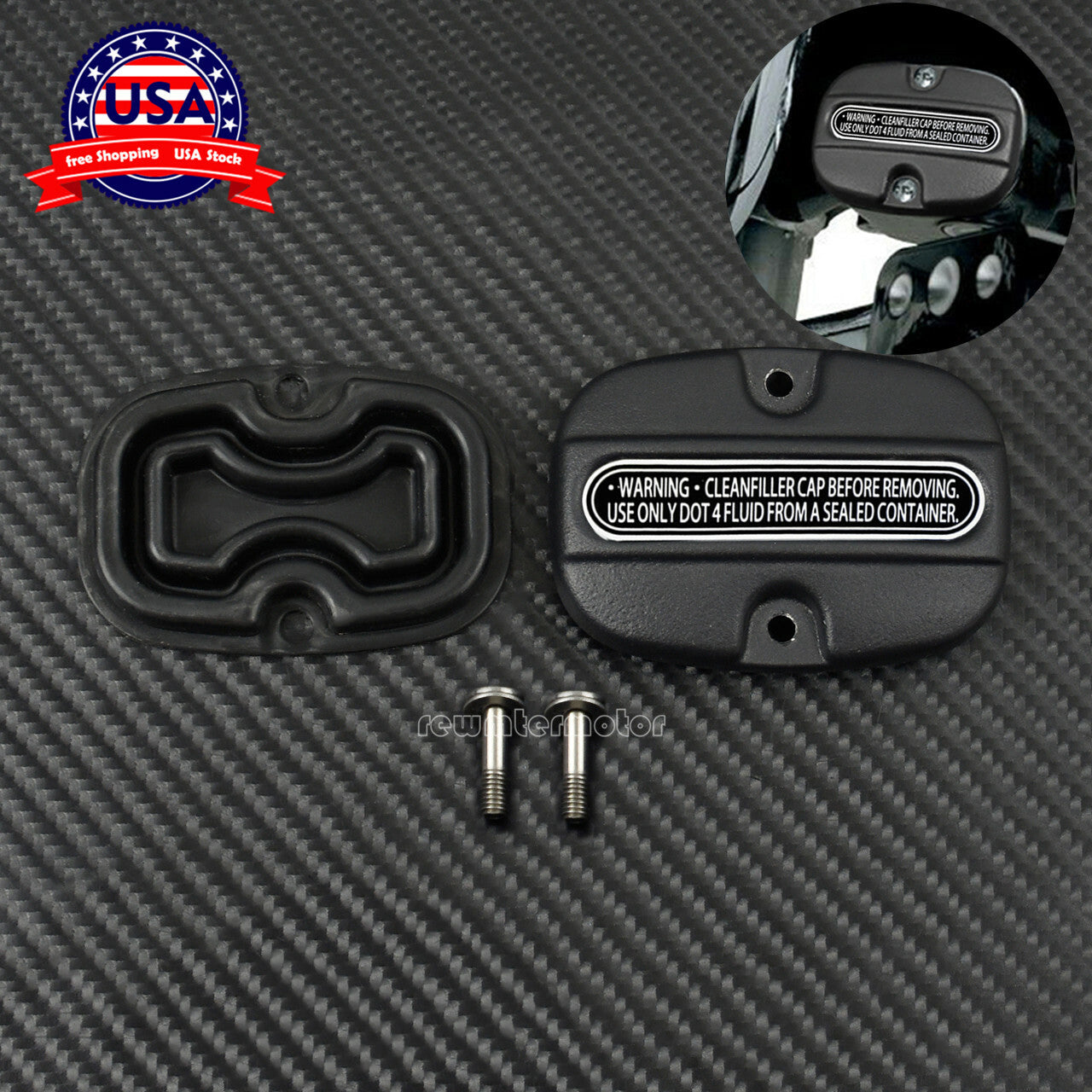 ya 4 6.17.2 Matte Black Rear Brake Master Cylinder Cover w/ Gasket Fit for Harley Touring