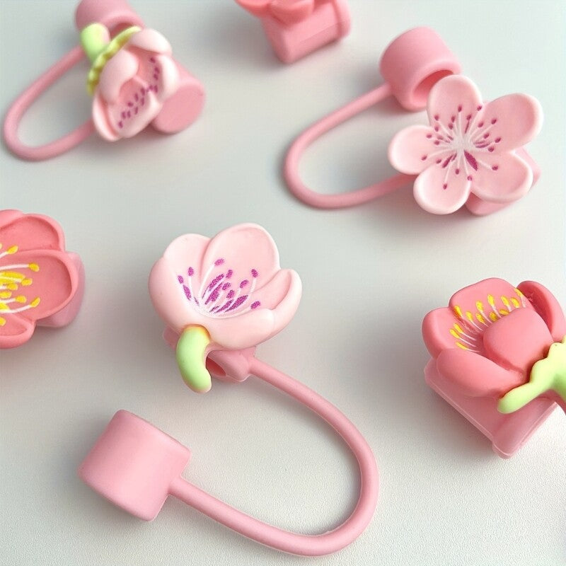 ya 26 Decorative Accessaries Flower Straw Caps Silicone Texture Straw Tip for Straw