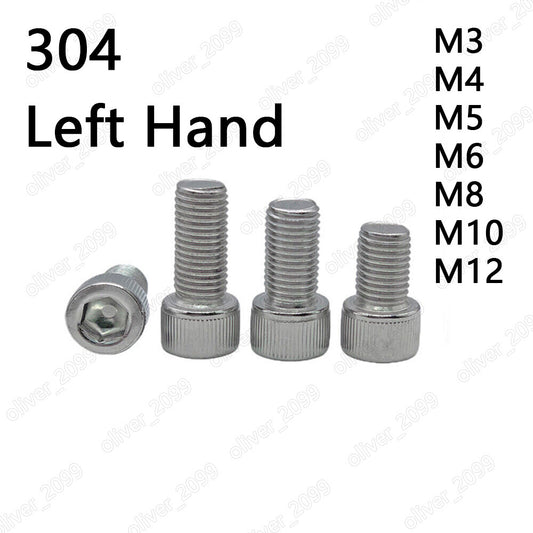 304 Stainless Steel Hex Socket Bolts Cap Head Screws Left Hand Thread M3 M4-M12