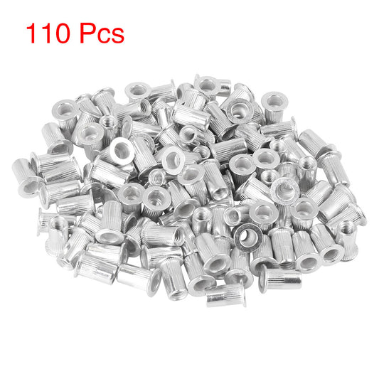 ya 2 7.15 110 Pcs M5 Silver Tone Aluminum Alloy Car Flat Head Rivet Nut Threaded Insert