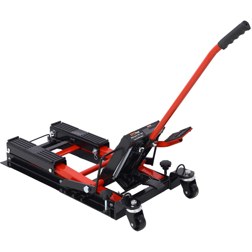ya 28 Hydraulic Motorcycle Lift Jack w/4 Wheels ÿ Foot-Operated Scissor Hoist 1500lbs
