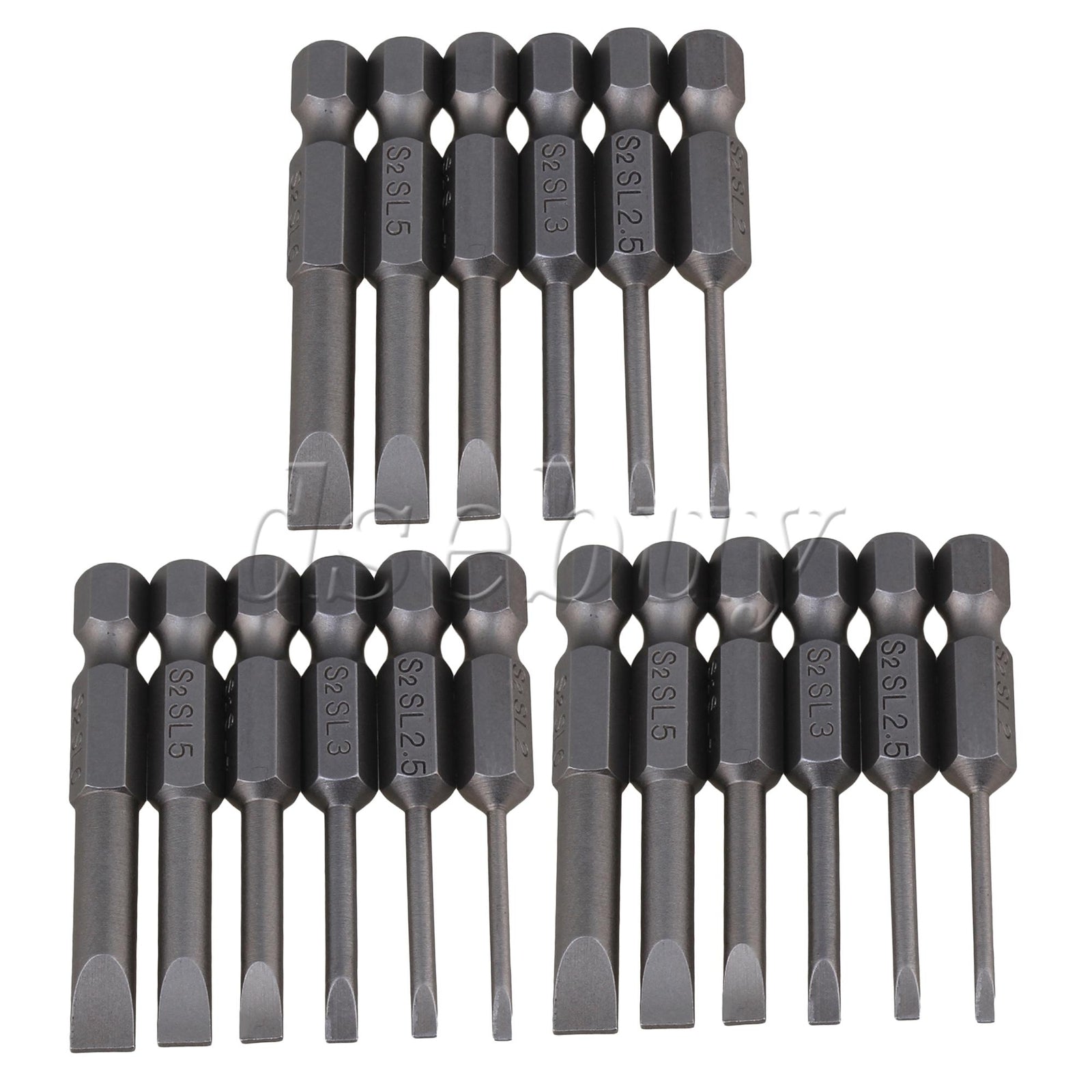 ya 26 18 Pieces S2 Steel Hex Handle Flat Head Screwdriver Bits 1/4 Inch