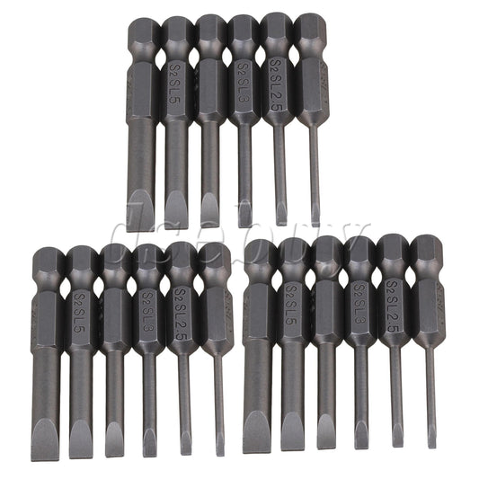 ya 26 18 Pieces S2 Steel Hex Handle Flat Head Screwdriver Bits 1/4 Inch