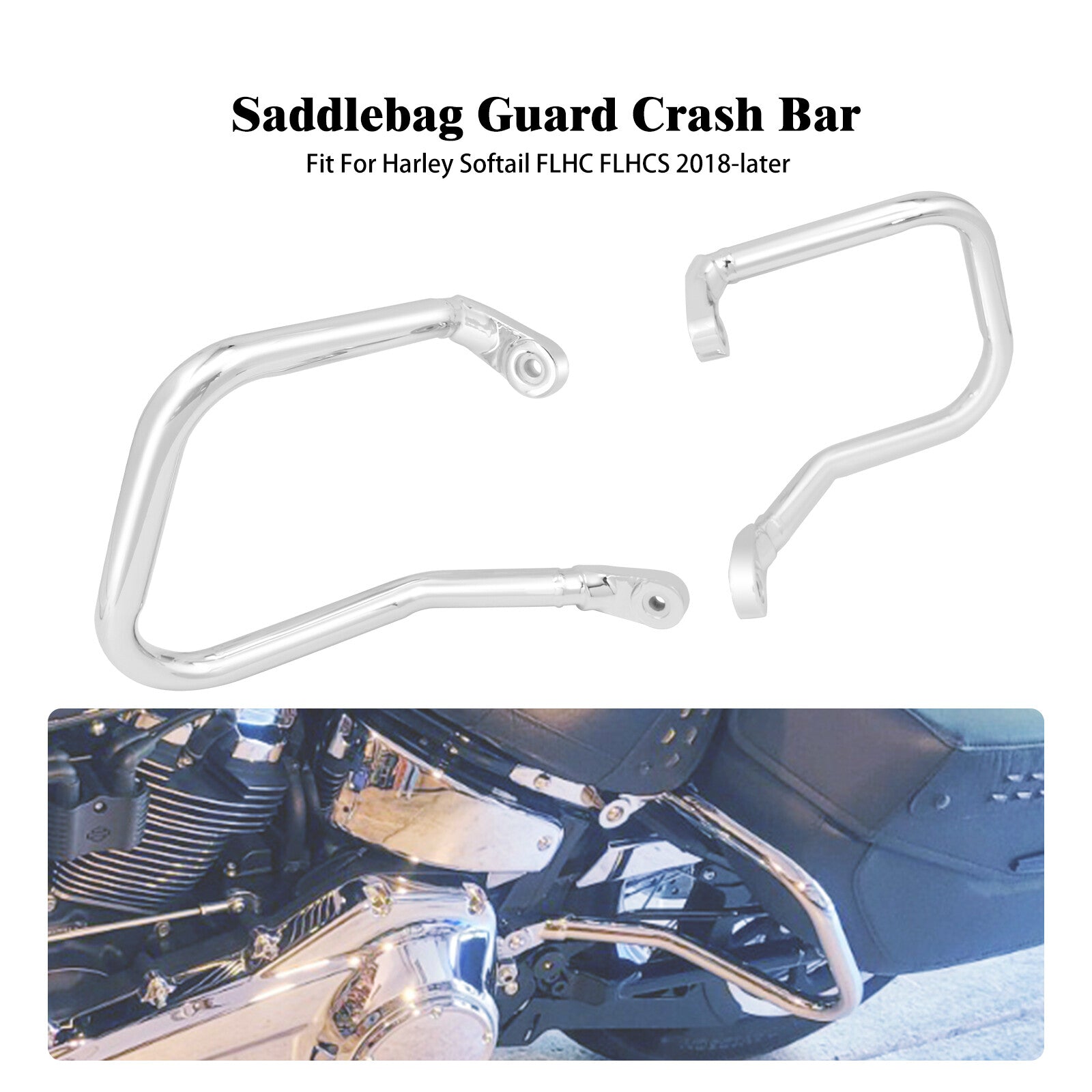 ya 2 6.30 Chrome Rear Saddlebag Guard Crash Bar for Harley Softail Heritage Classic 18-23