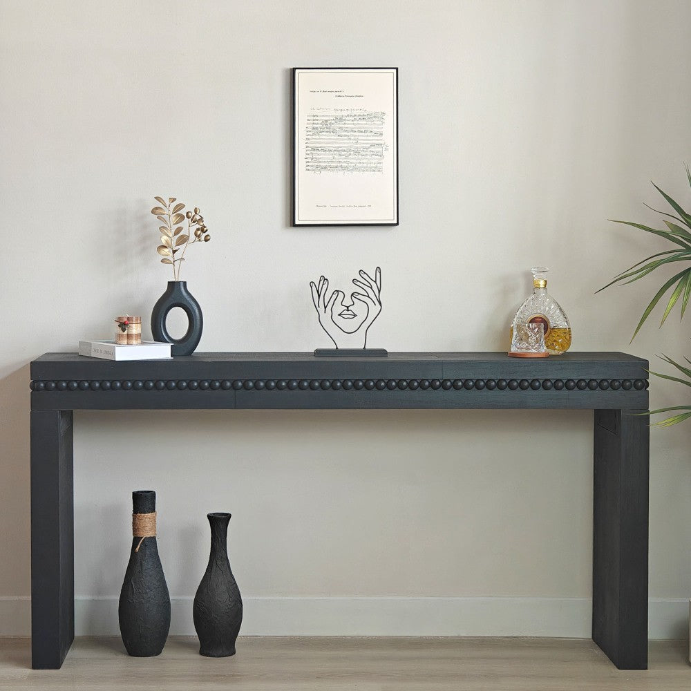 ya 28 Black 64in Modern Wood Console Table ÿ Elegant Entryway Table w/Decorative Trim