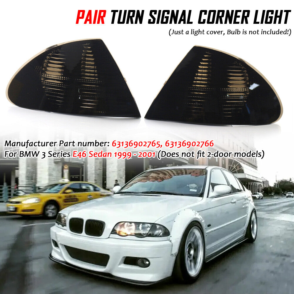 ya 3 6.25.3 Smoke Turn Signal Corner Light Lamp Left+Right For 99-01 for BMW E46 3-Series Sedan