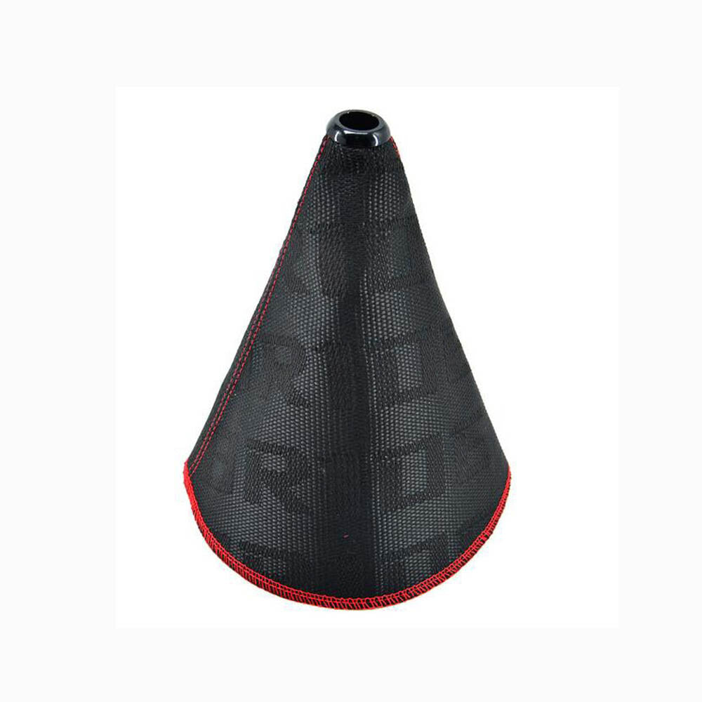 ya 1 7.9 Universal JDM Bride Canvas Shift Boot Black Lever Knob Cover w/ Red Stitching