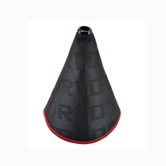 ya 1 7.9 Universal JDM Bride Canvas Shift Boot Black Lever Knob Cover w/ Red Stitching