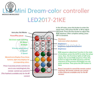 ya 14 5-24V 21 Key Colorful LED Strip Light RF Remote Controller Wireless Led Dimmer