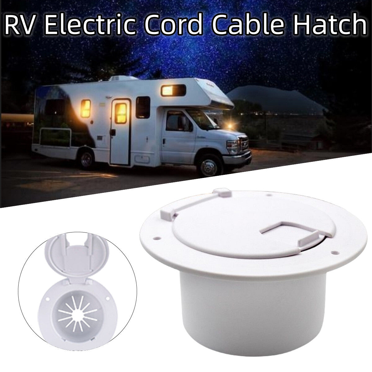 ya 10 5.28.2 Power Cable Cord Hatch Cover For RV Camper Trailer Flip Up Round Polar White