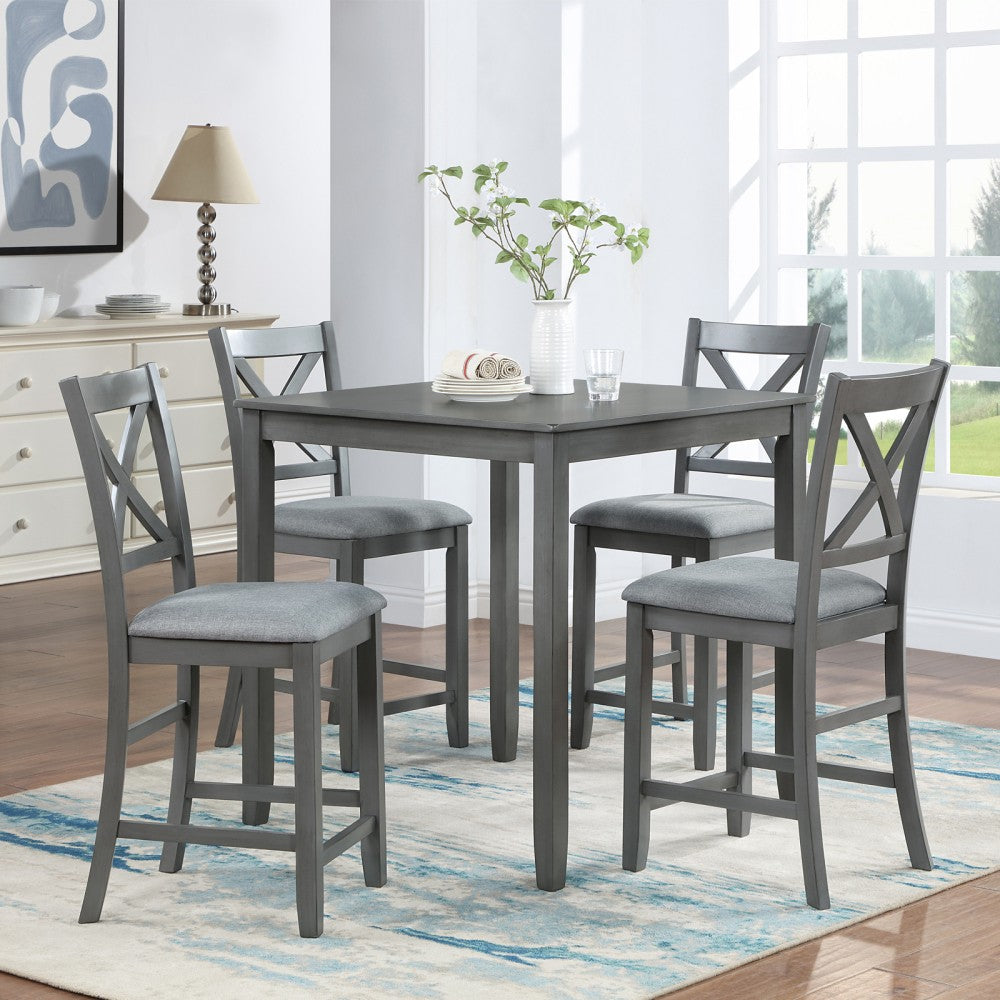 ya 28 5-Piece Gray Dining Set ,Wooden Square Table + 4 Upholstered Chairs