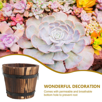 ya 14 Wooden Round Barrel Planter - Flower Pot With Flat Mouth For Garden Decor 