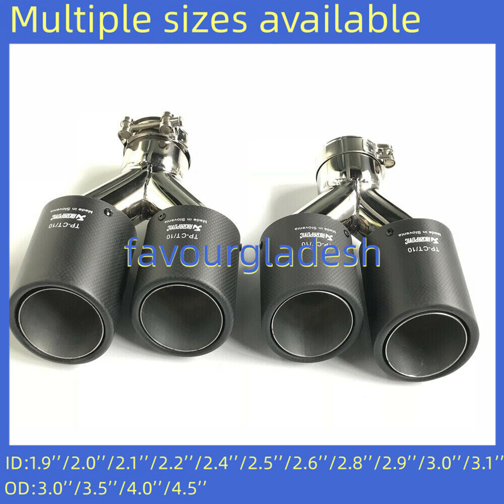 ya 4 6.17.2 2X Akrapovic Matte Carbon Fiber Tip Dual Pipe Muffler OD:76 89 101 114mm
