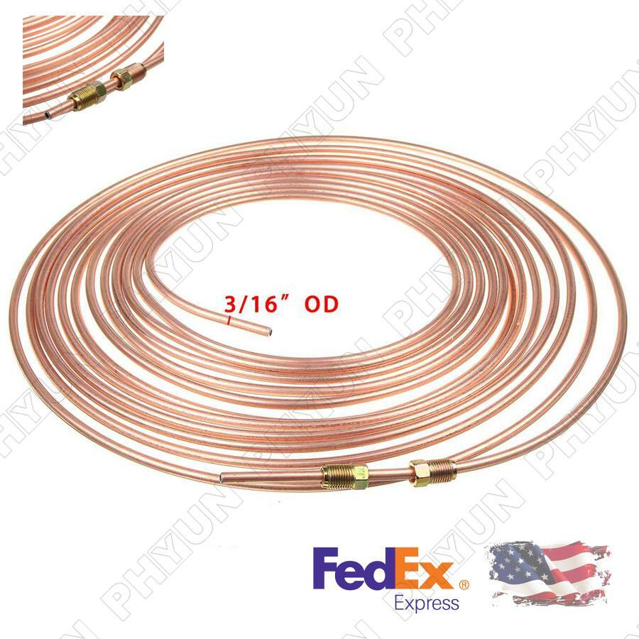 ya 10 5.28.3 25 Ft Roll 3/16 OD Zinc Plated Steel Brake Line Tubing w/16Pcs Assort Fittings