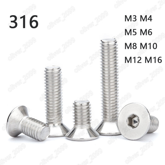 316 Stainless Steel Hex Socket Bolts Countersunk Flat Head Screws M3-M16