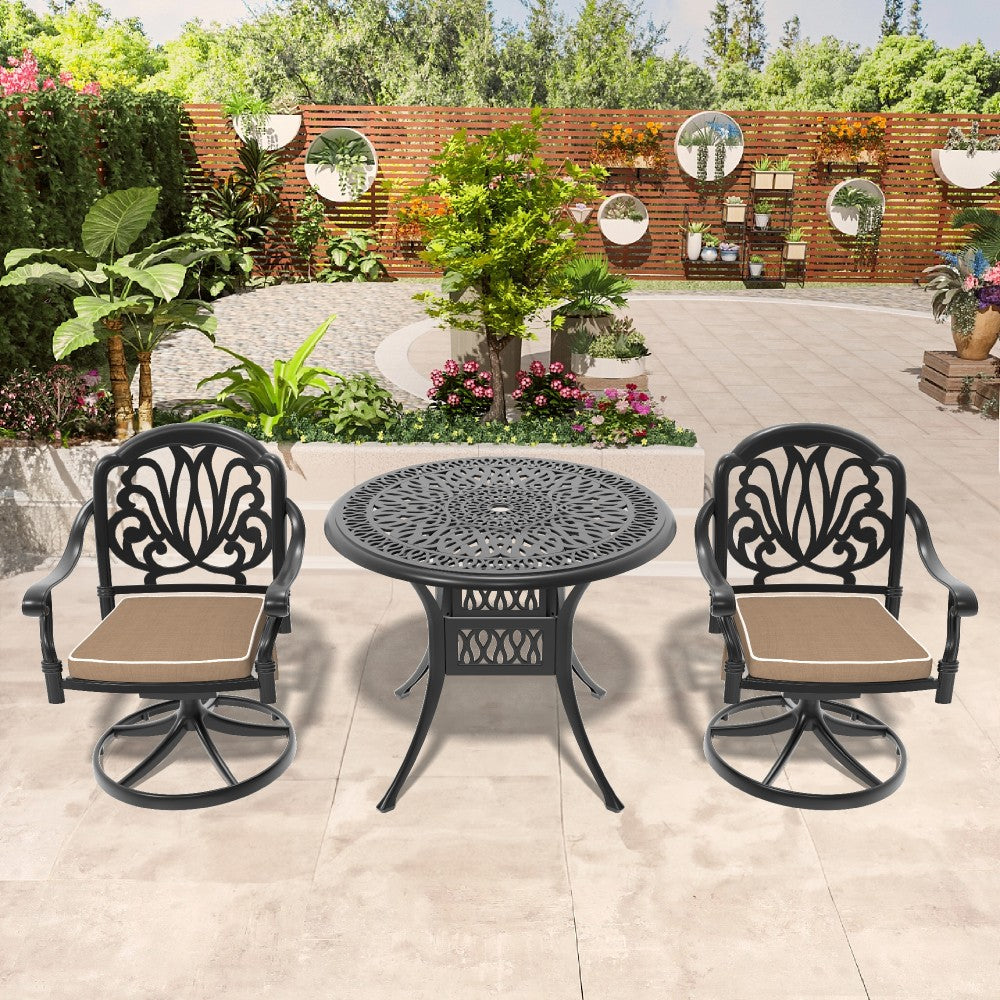 ya 28 3-Piece Black All-Weather Cast Aluminum Dining Set Black Frame