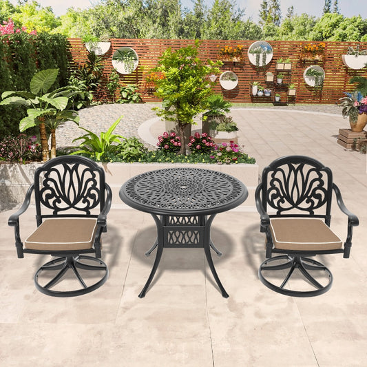 ya 28 3-Piece Black All-Weather Cast Aluminum Dining Set Black Frame