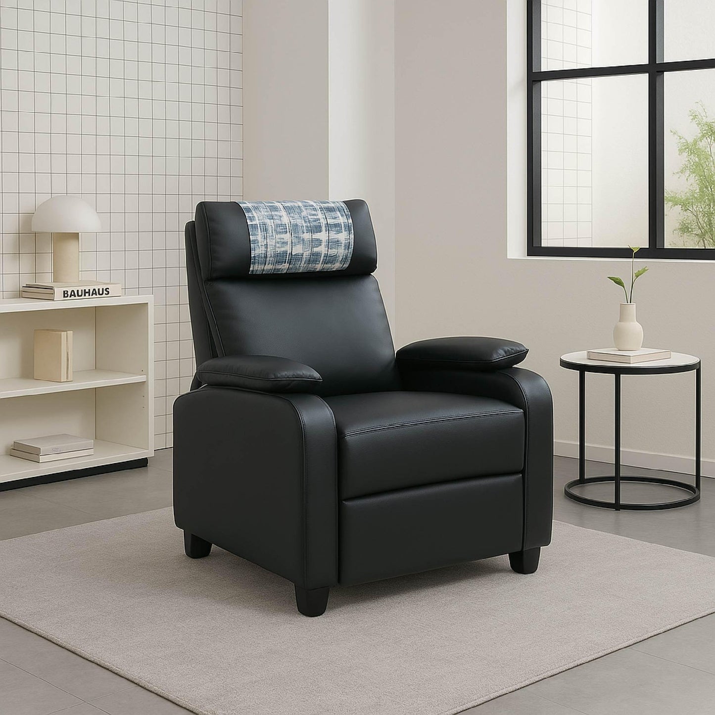 ya 28 Traditional Black Recliner Chair | Manual Reclining Sofa Comfortable Arms & Back