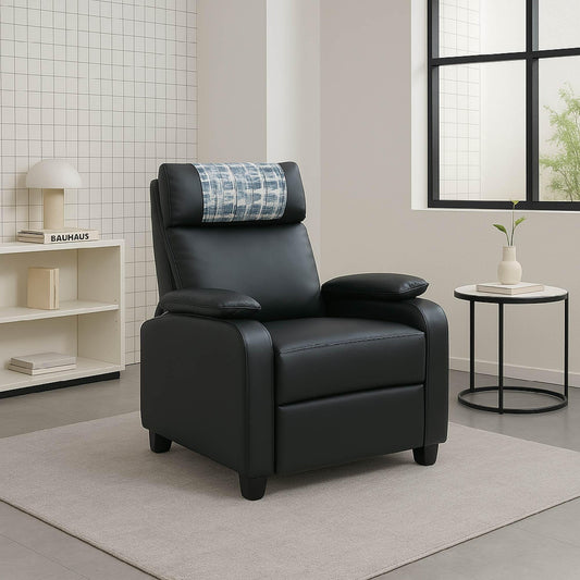 ya 28 Traditional Black Recliner Chair | Manual Reclining Sofa Comfortable Arms & Back