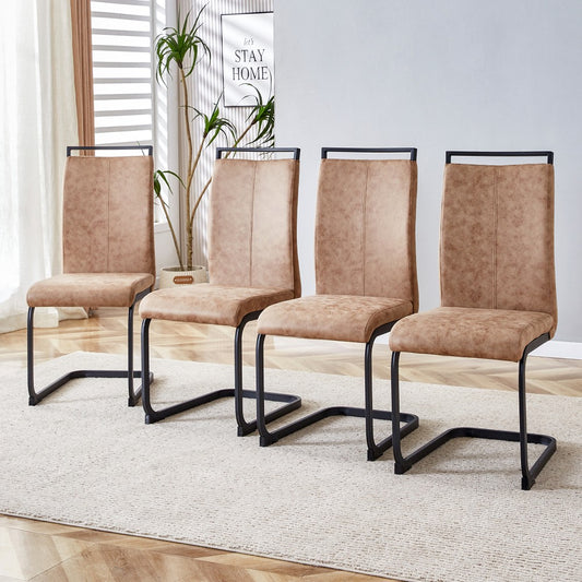ya 28 Modern Brown Dining Chairs Set of 4, C-Shaped Black Metal Legs for Dining Room
