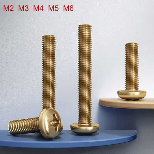 Brass Pan Head Screw M2 M3 M4 M5 M6 Full Thread Phillips Machine Screws Metric