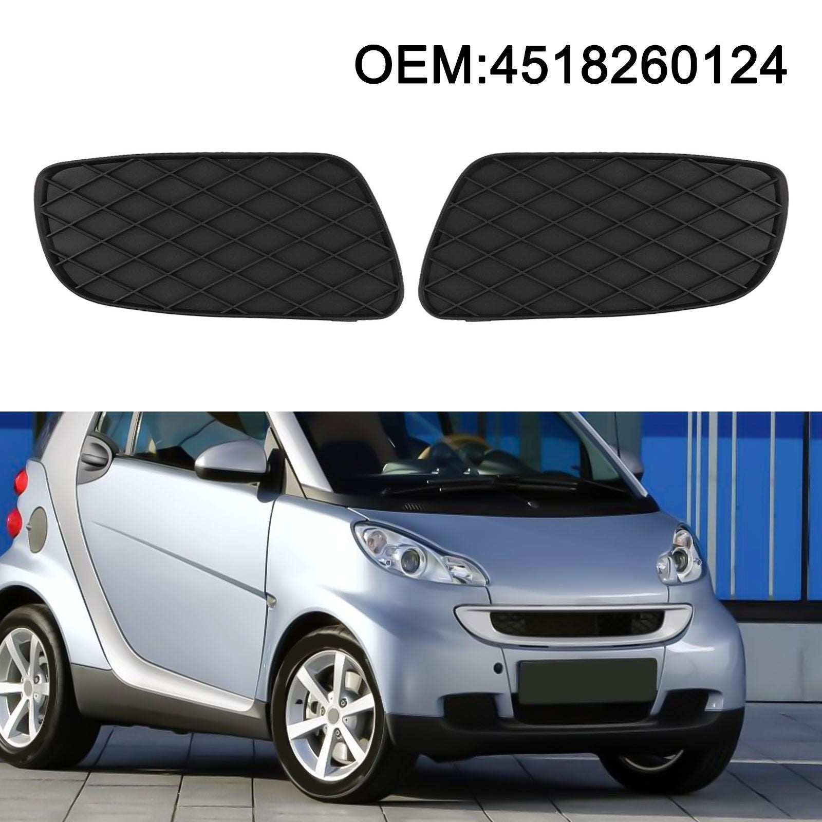 ya 4 6.17.2 1Pair Front Lower Bumper Grille Fog Lamp Cover for for Smart For Fortwo 451 08-12