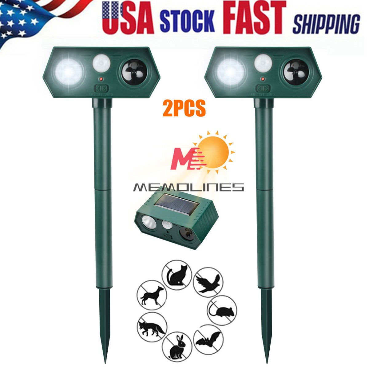 ya 14 2 Pack Solar Ultrasonic Animal Repellent Dog Cat Skunk Deer Raccoon For Garden