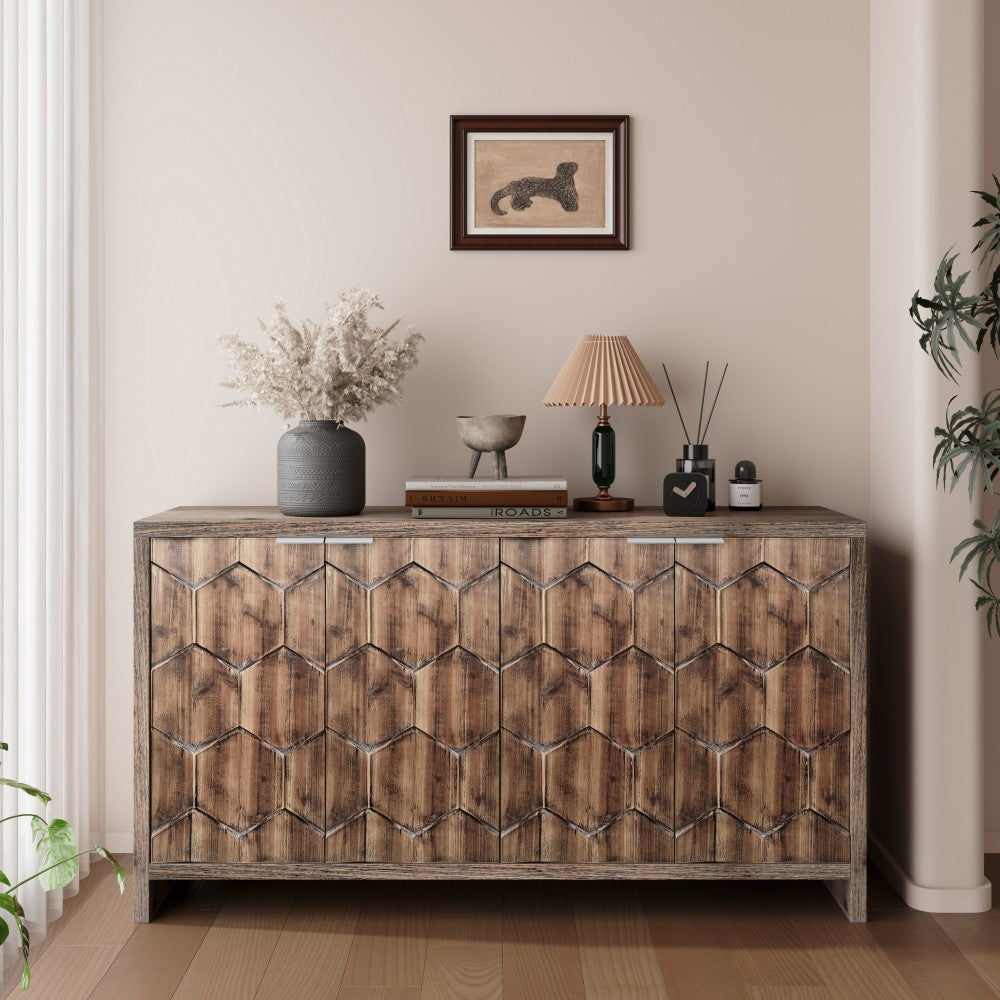 ya 28 Wood Accent Cabinet - 4-Door Wooden, Sideboard Buffet for Living Room Natural