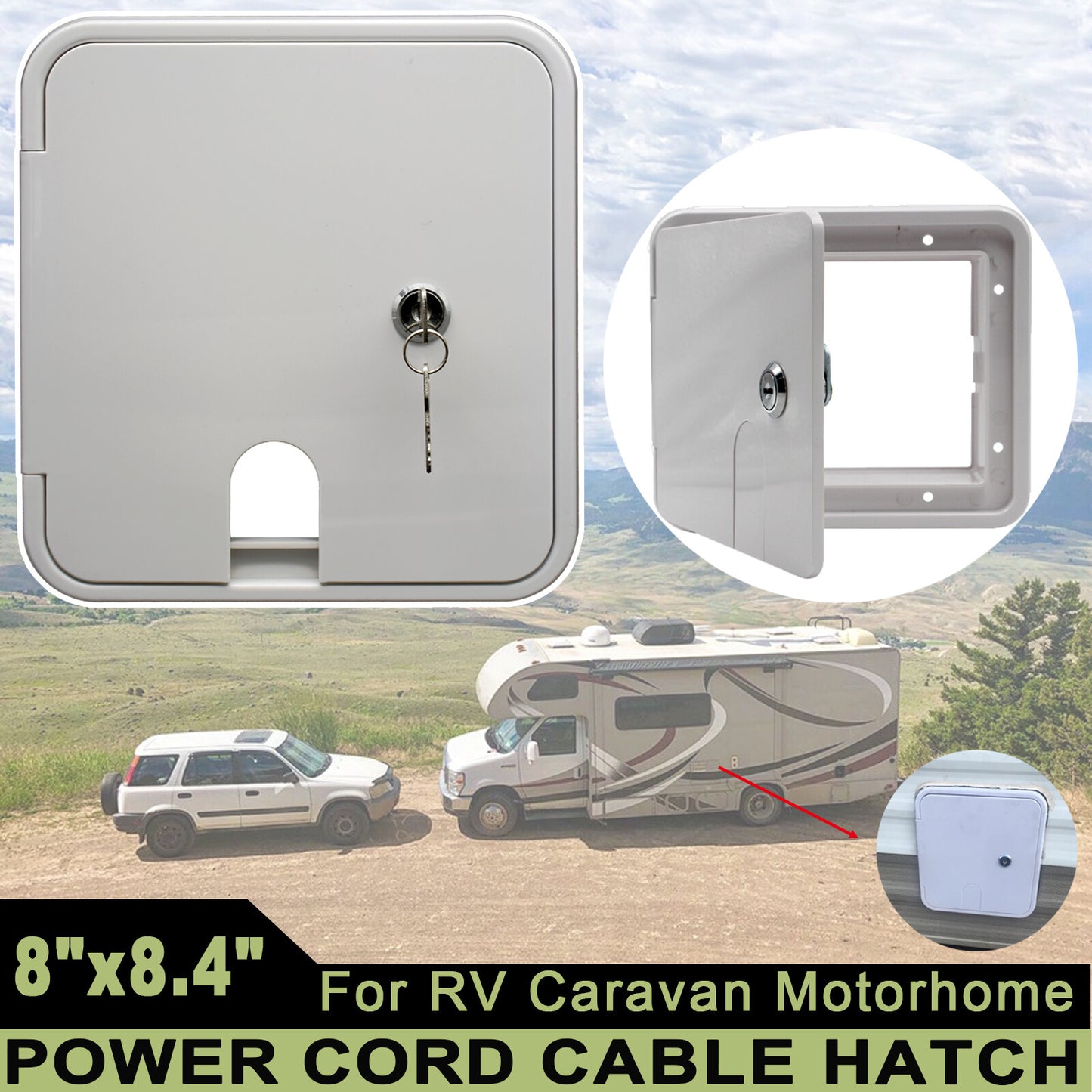 ya 10 5.28.2 White Electric Cable Hatch Square Power Cord Door Safety Lock Key 30/50 AMP RV