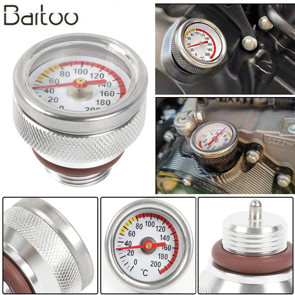 ya 2 7.16 M20x1.5 Oil Temp Temperature Gauge Filler Cap For Motorcycle 0-200Celsius Silver