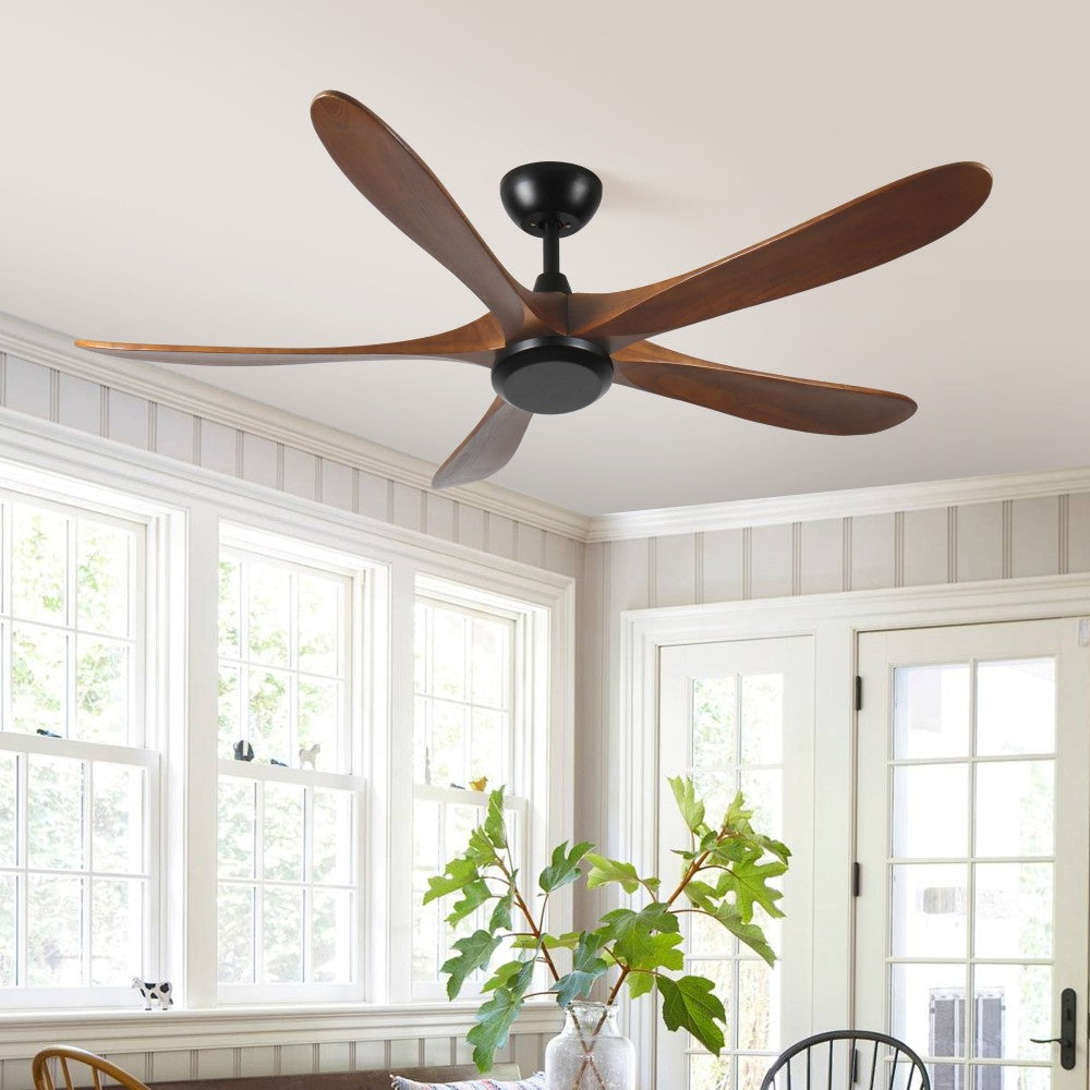ya 28 62 Natural Wood Ceiling Fan (No Light) - Low Profile,Noiseless DC Motor w/Timer