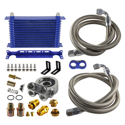 ya 5 8.7 13 Row Engine Trust Oil Cooler w/Thermostat Oil Filter Adapter Kit + Bracket BL