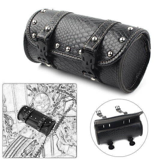 ya 11 6.5 Universal Motorcycle Leather Tool Bag Fork Handlebar Saddlebag Roll Barrel Pouch