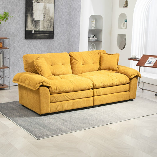 ya 28 84 Yellow Chenille Sofa,Memory Foam, Deep Seat,2 Throw Pillows for Living Room