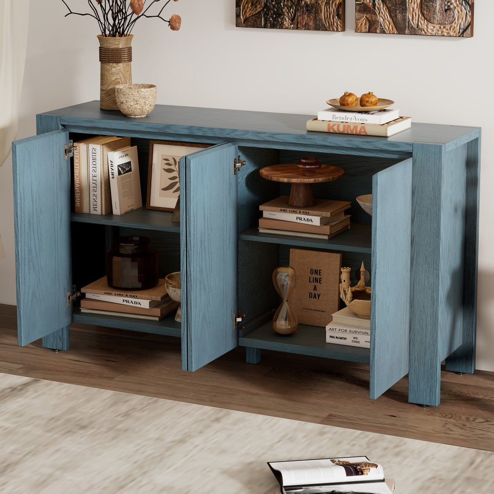 ya 28 Retro Wood Buffet Cabinet,4-Door, Adjustable Shelves for Dining/Living Room Navy
