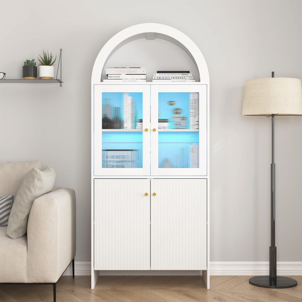 ya 28 Modern White Tech-Inspired MDF Dome Cabinet - Snack Storage w/LED Lighting