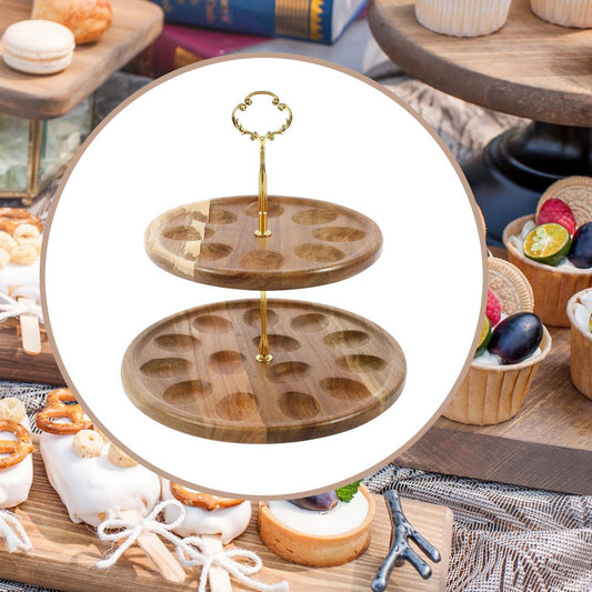 ya 25 2 Tier Wood Egg Rack Dessert Table Display for Cabinet Housewarming Pantry