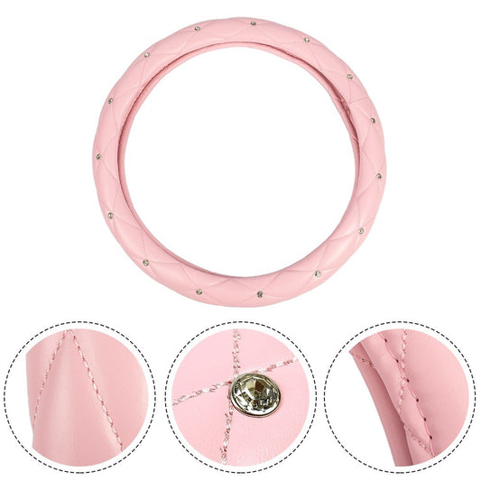 ya 8 5.27 Pink Cars Steering Wheel Cover 38cm/15 PU Leather Bling With Rhinestone Decor