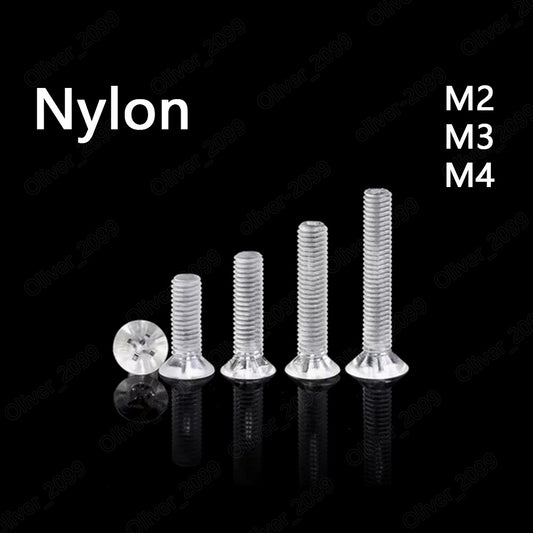 Transparent Plastic Nylon Phillips Cross Countersunk Flat Head Screws M2 M3 M4