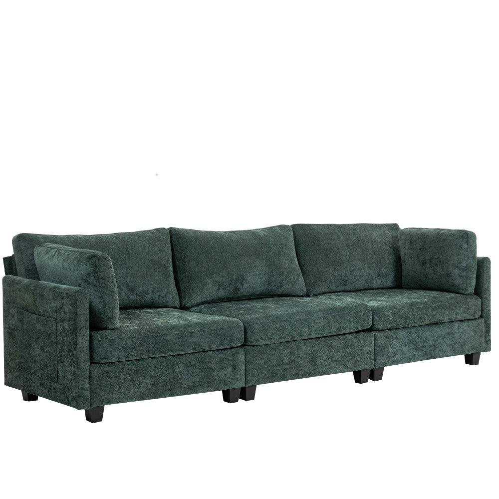 ya 28 For Living 3-Seater Chenille Deep Sofa (111.42*32.28),Soft Cushions+Side Pocket