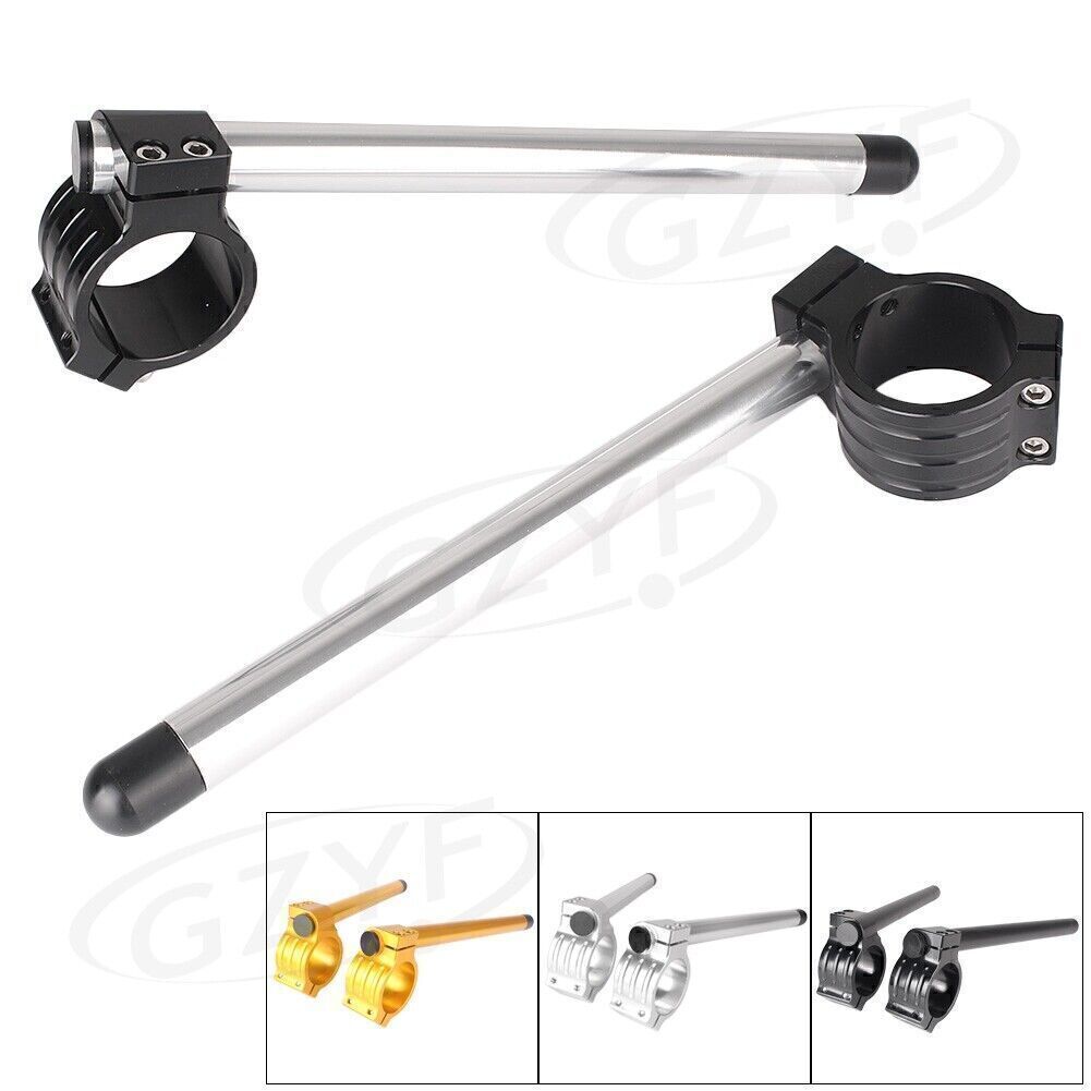ya 2 6.26 46mm Left+Right Clip On Handlebar Fork Tube Universal Motorcycle Silver&Black