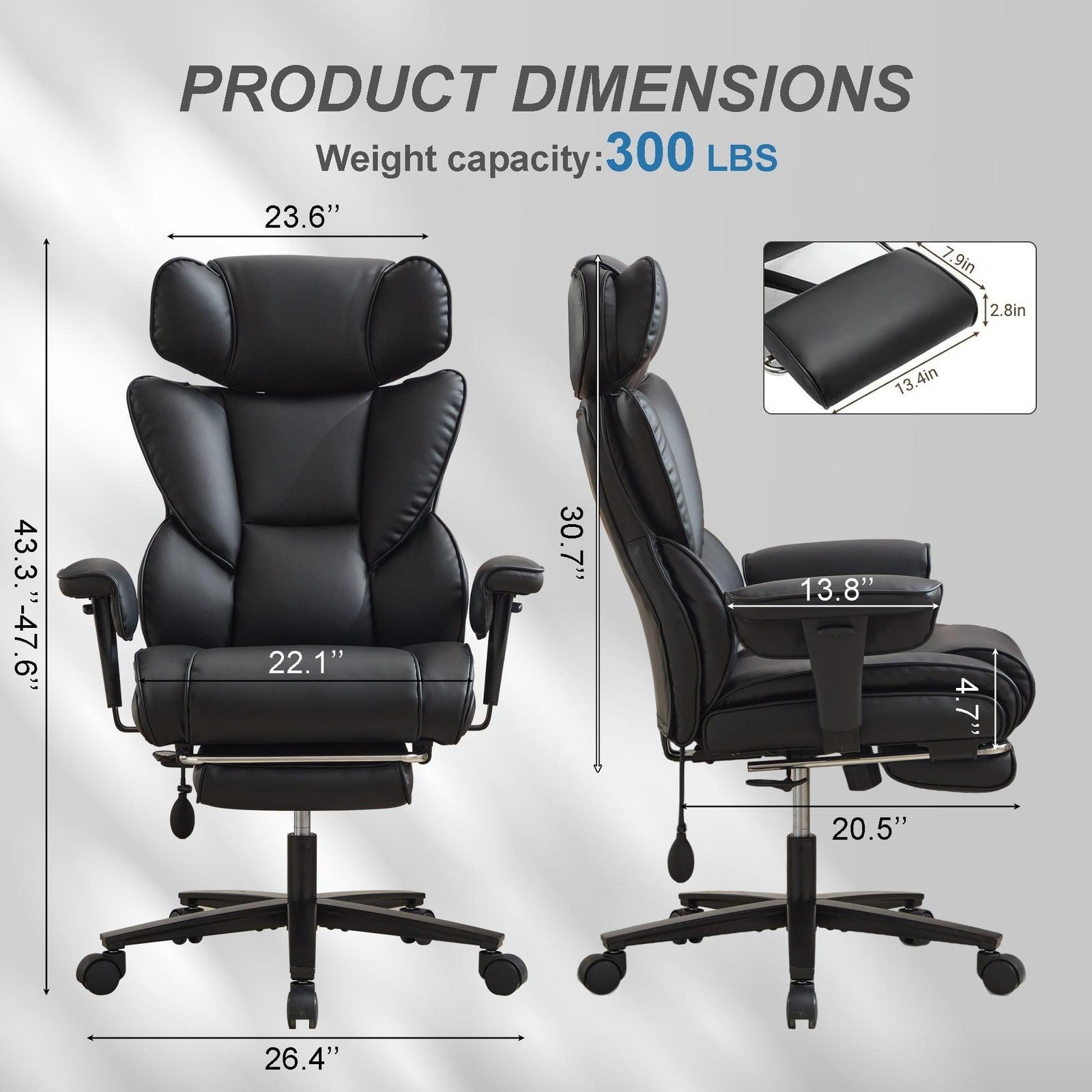 ya 16 Black Ergonomic Gaming Chair W/Footrest Adjustable Headrest Leather