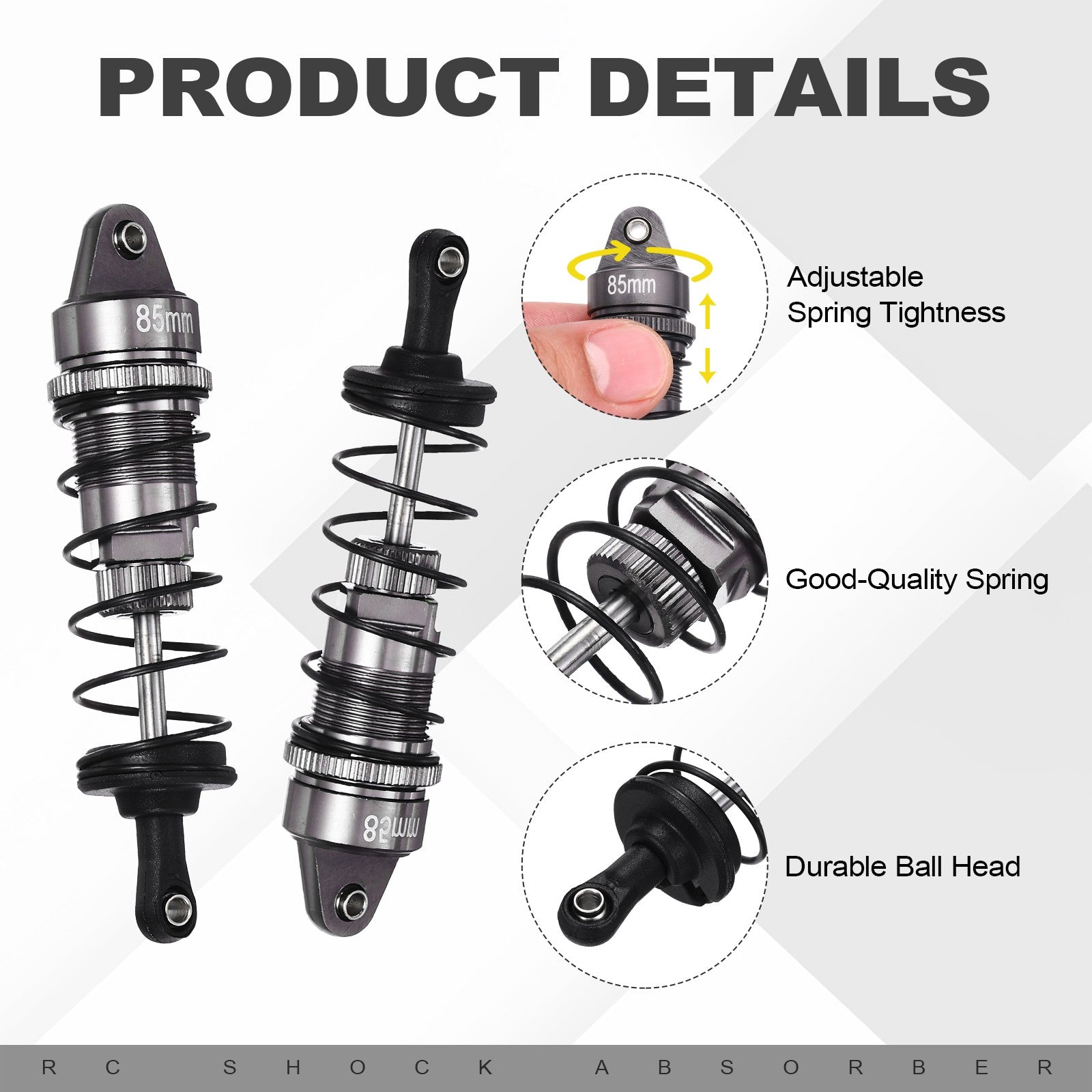 ya 5 8.7 RC Shock Absorber 1/12 1/10 85mm for 1/12 1/10 RC Car Grey