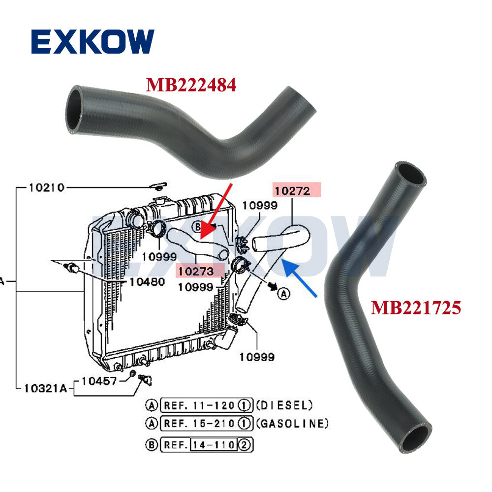 ya 5 8.7 2 Pieces UPR and LWR Radiator Hoses for Mitsubishi L200 Triton II 4D56 2.5D 1986 - 2001