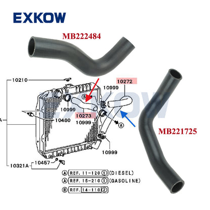 ya 5 8.7 2 Pieces UPR and LWR Radiator Hoses for Mitsubishi L200 Triton II 4D56 2.5D 1986 - 2001