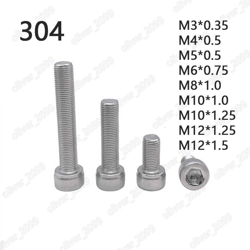 Fine Thread M3 - M12 304 Stainless Steel Hex Socket Bolts Cap Head Screws DIN912