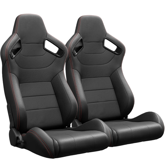 ya 2 6.27 2PC Universal Black Bucket Racing for SEATs PVC Leather Reclinable w/Adjustor Slider